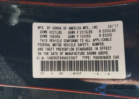 2017 Honda Accord Ex-L из США, поврежденный, VIN 1HGCR2F89HA203827